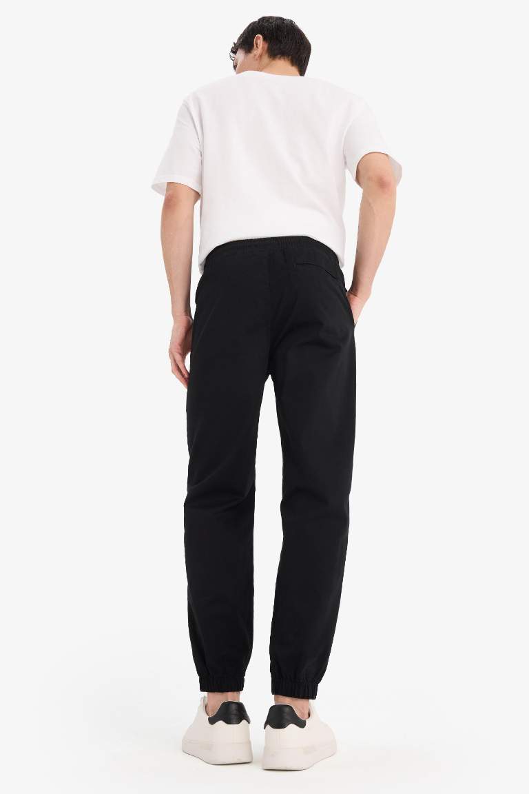 %100 Pamuk Jogger Slim Fit Dar Kesim Beli Bağcıklı Gabardin Pantolon