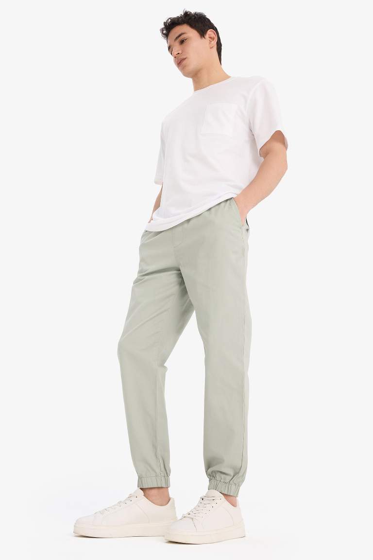 %100 Pamuk Jogger Slim Fit Dar Kesim Beli Bağcıklı Gabardin Pantolon