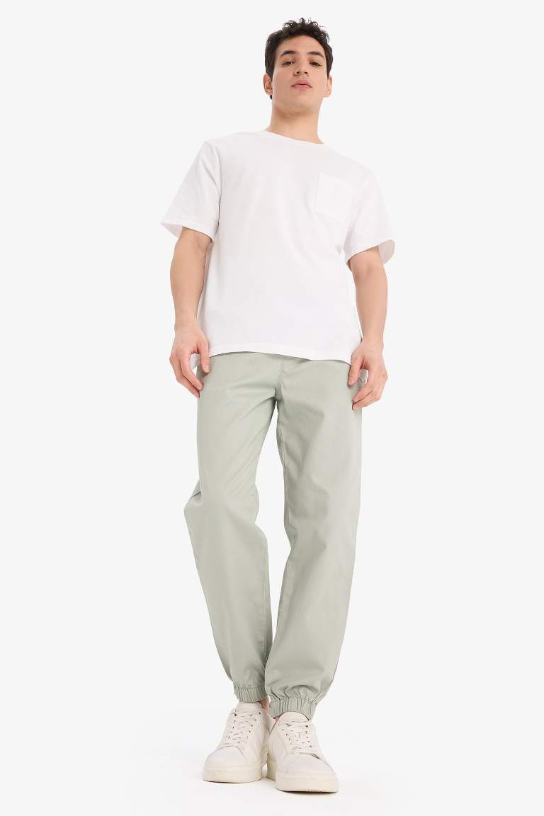 %100 Pamuk Jogger Slim Fit Dar Kesim Beli Bağcıklı Gabardin Pantolon