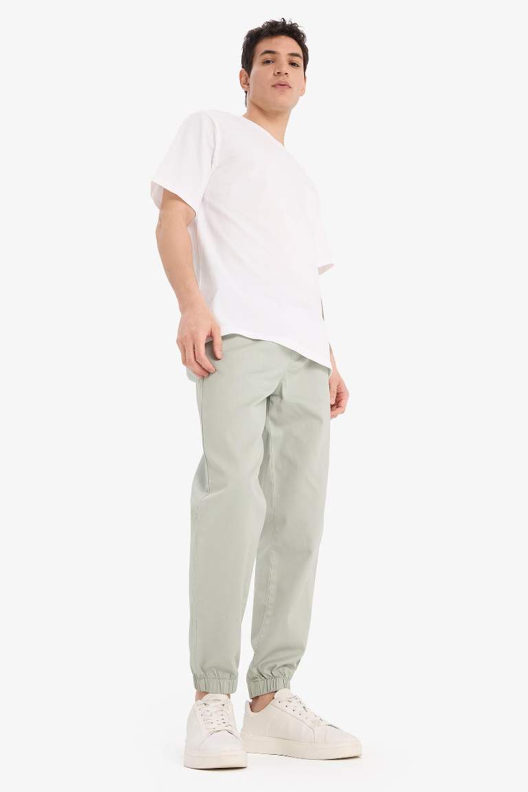 %100 Pamuk Jogger Slim Fit Dar Kesim Beli Bağcıklı Gabardin Pantolon