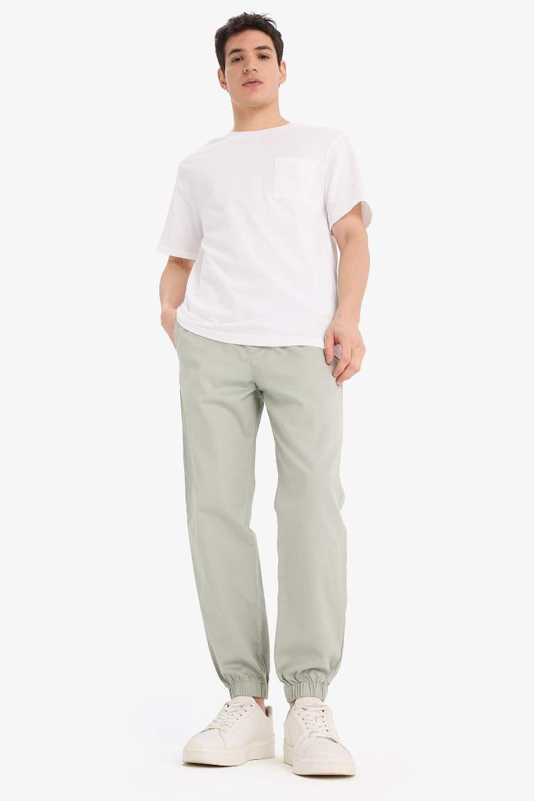 %100 Pamuk Jogger Slim Fit Dar Kesim Beli Bağcıklı Gabardin Pantolon