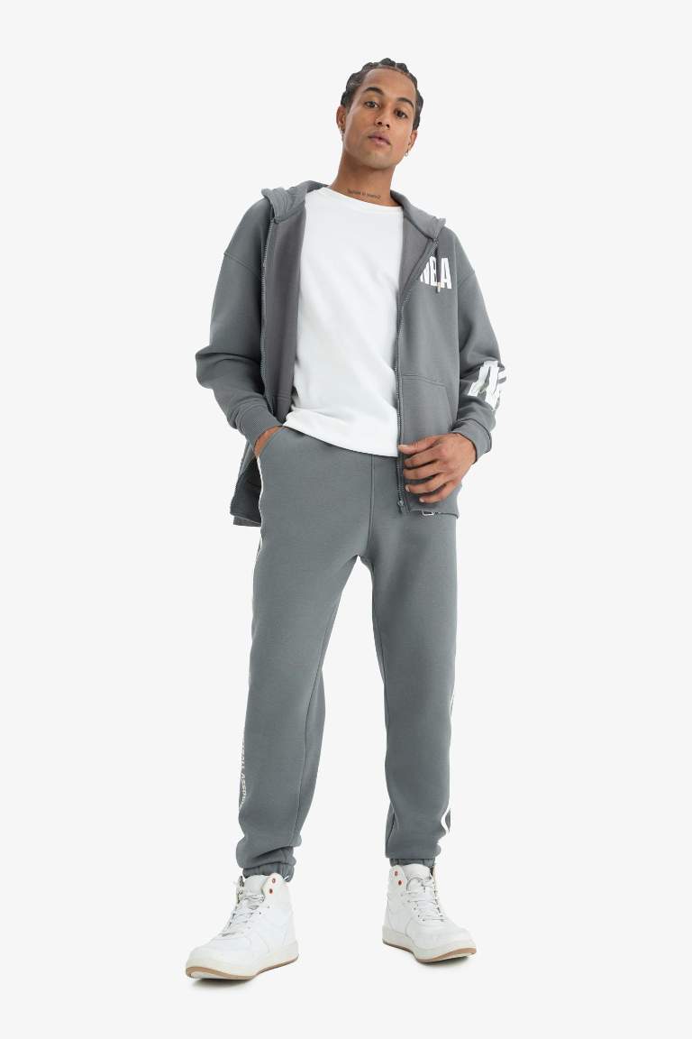 DeFactoFit NBA Wordmark Kalın Jogger Eşofman Altı Standart Fit Beli Bağcıklı Cepli