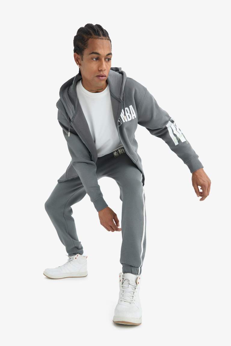 DeFactoFit NBA Wordmark Kalın Jogger Eşofman Altı Standart Fit Beli Bağcıklı Cepli