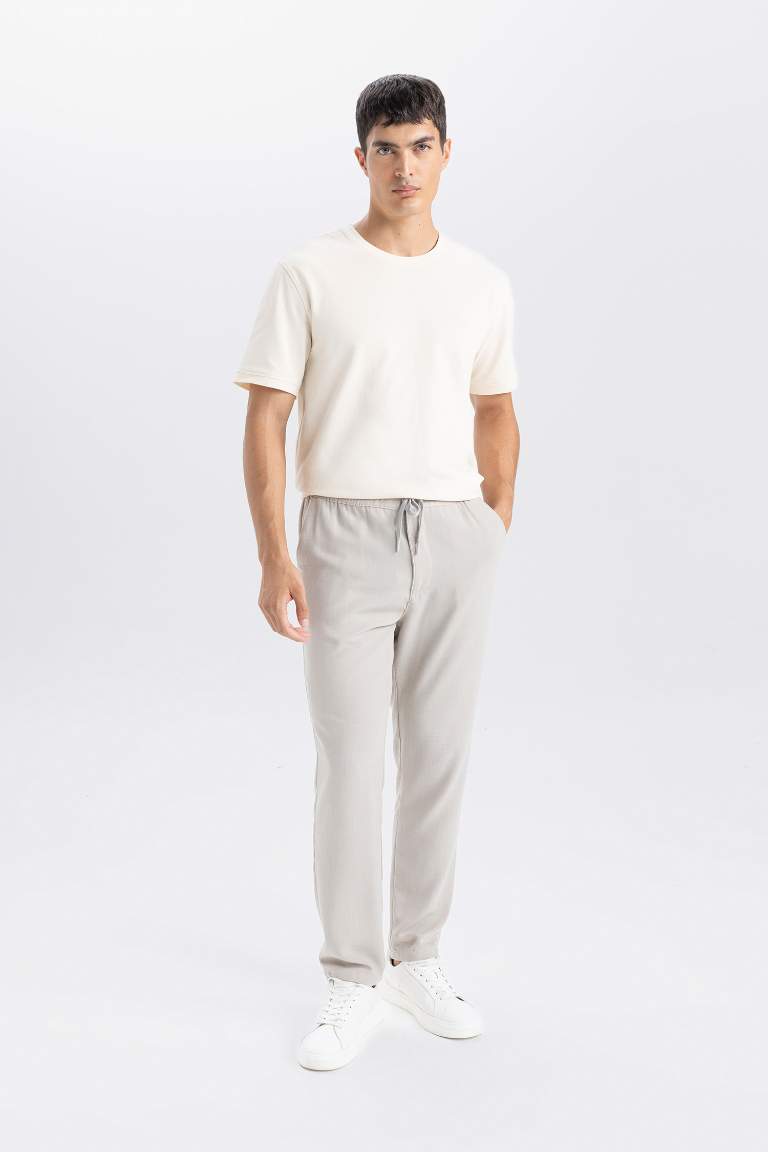 Beige Slim Fit Elastic Leg Jogger Pants