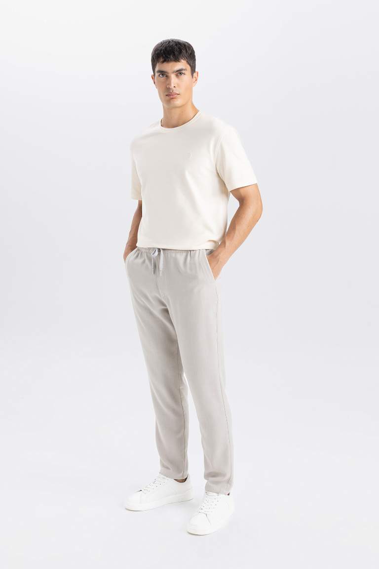 Beige Slim Fit Elastic Leg Jogger Pants