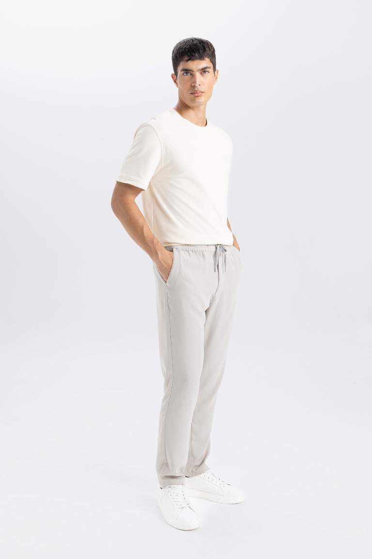 Beige Slim Fit Elastic Leg Jogger Pants