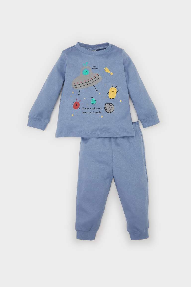 Boy Baby Printed Long Sleeve Top Bottom 2 Piece Pajama Set