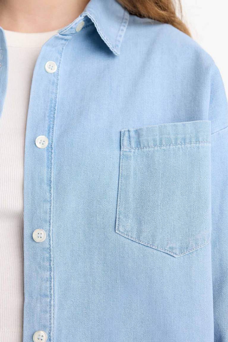 Oversize Geniş Kalıp Tek Cepli  Jean Gömlek
