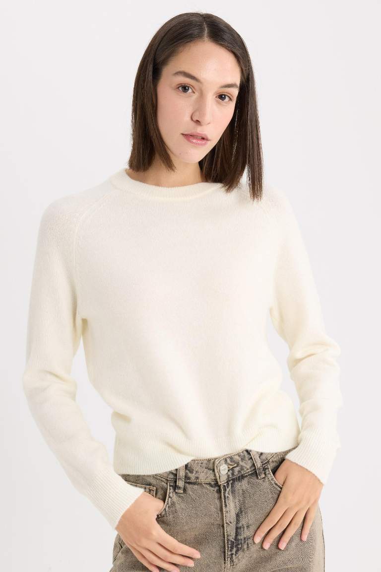 Pull en tricot doux à col rond et manches longues Coupe régulière