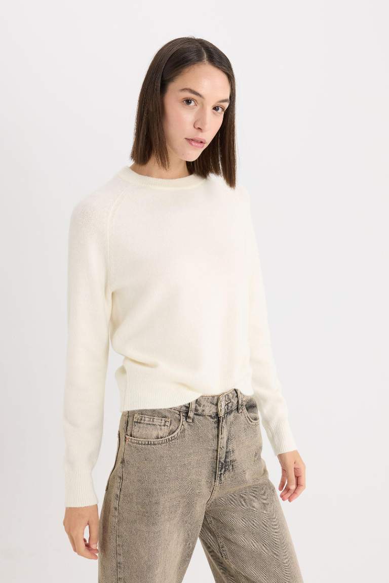 Pull en tricot doux à col rond et manches longues Coupe régulière