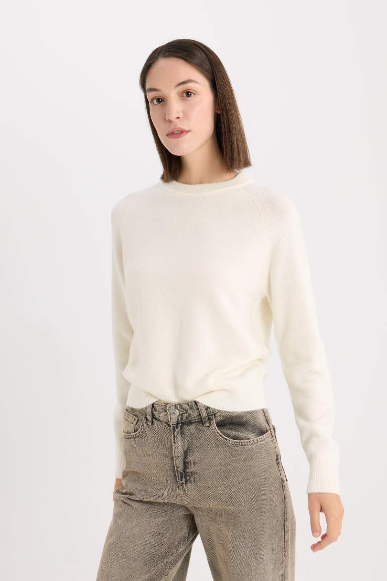 Pull en tricot doux à col rond et manches longues Coupe régulière