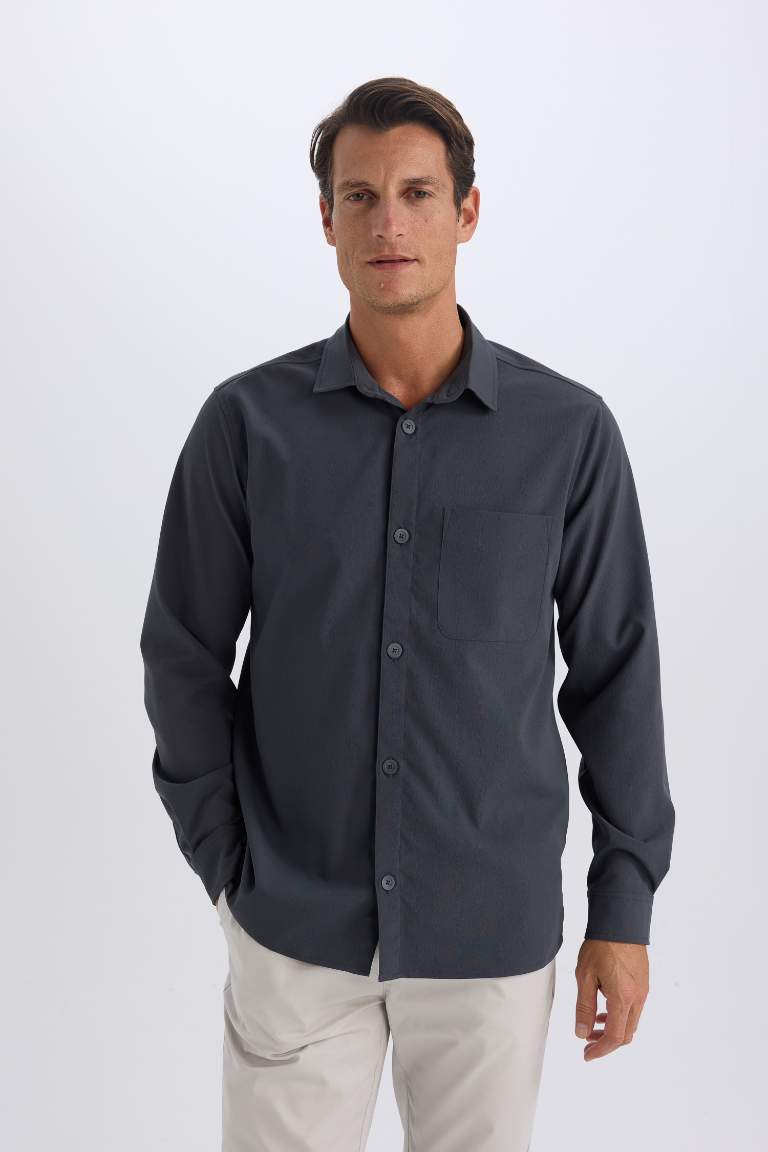 Regular Fit Polo Collar Long Sleeve Shirt