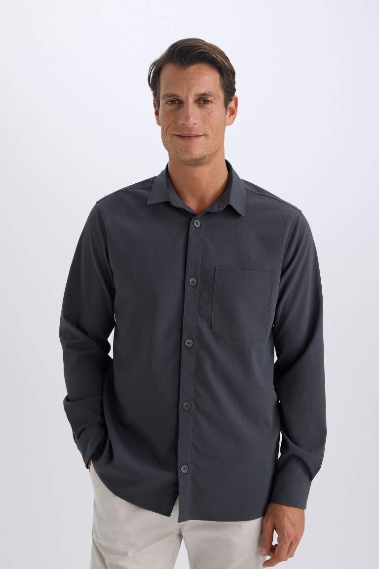 Regular Fit Polo Collar Long Sleeve Shirt