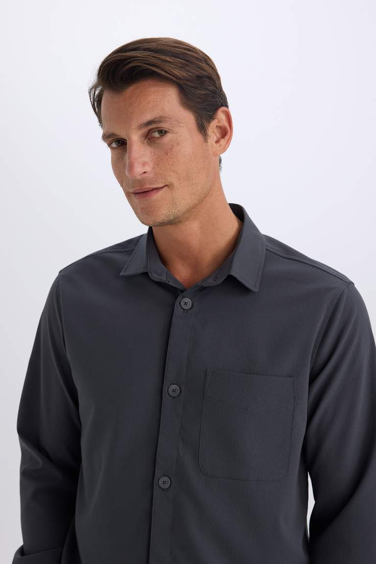 Regular Fit Polo Collar Long Sleeve Shirt