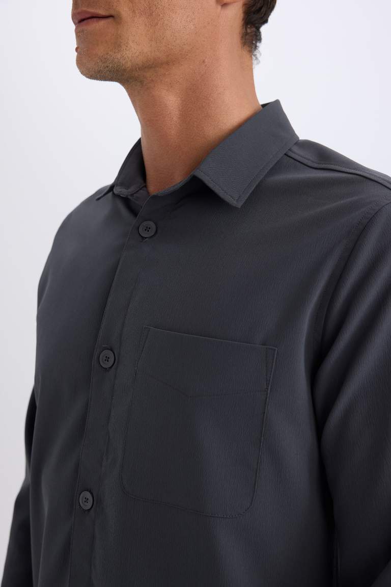 Regular Fit Polo Collar Long Sleeve Shirt