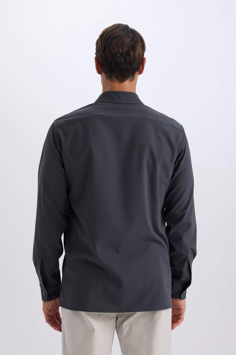 Regular Fit Polo Collar Long Sleeve Shirt