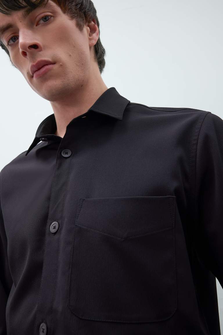 Regular Fit Polo Collar Long Sleeve Shirt