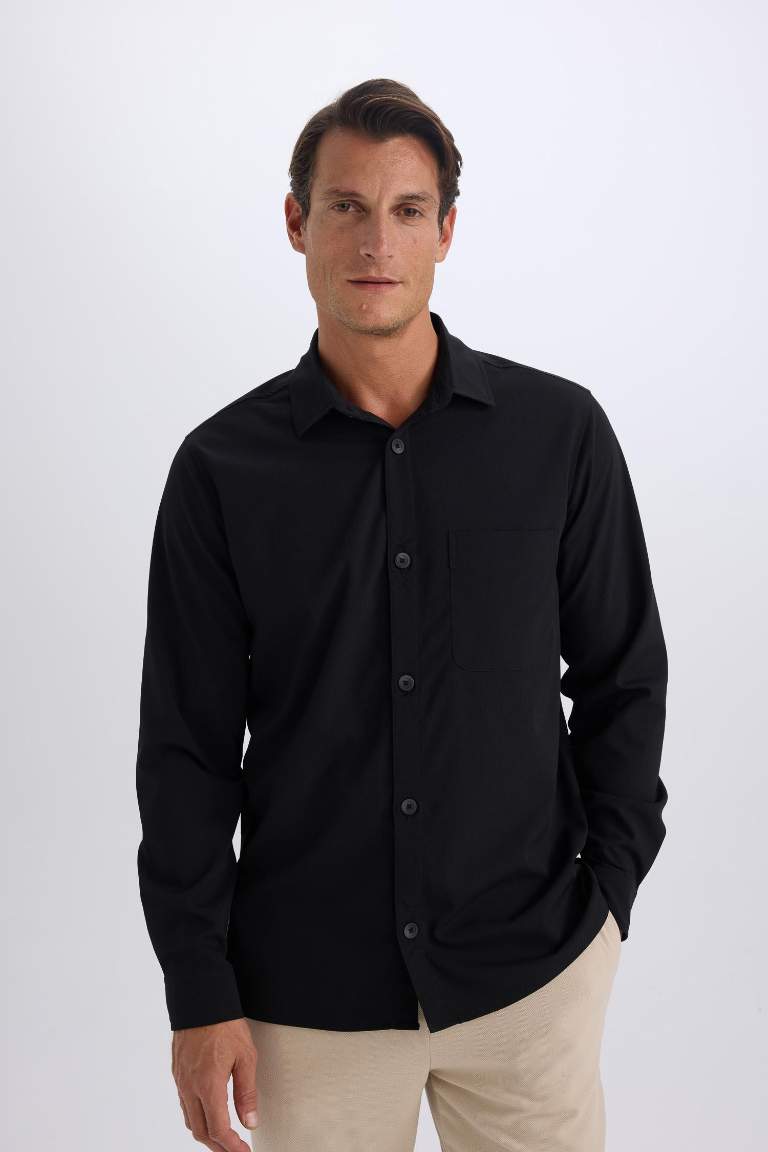 Regular Fit Polo Collar Long Sleeve Shirt