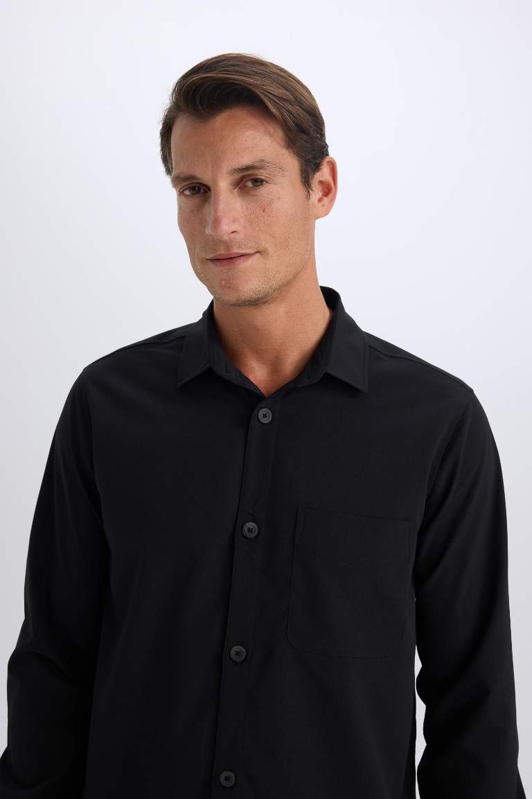 Regular Fit Polo Collar Long Sleeve Shirt