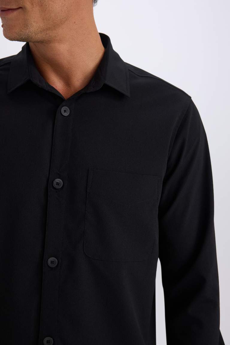 Regular Fit Polo Collar Long Sleeve Shirt