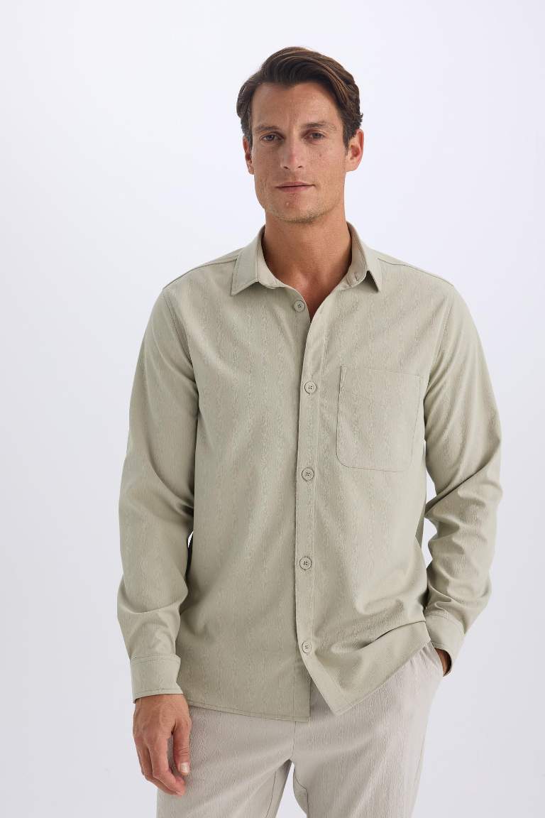 Regular Fit Polo Collar Long Sleeve Shirt