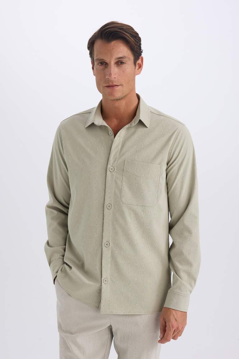 Regular Fit Polo Collar Long Sleeve Shirt