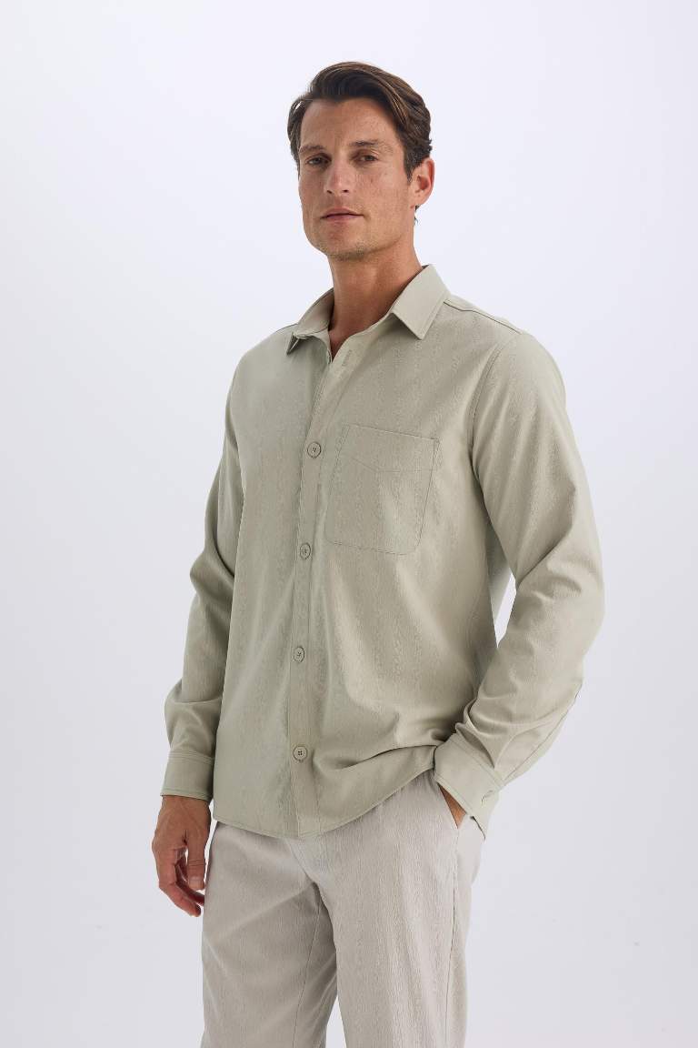 Regular Fit Polo Collar Long Sleeve Shirt