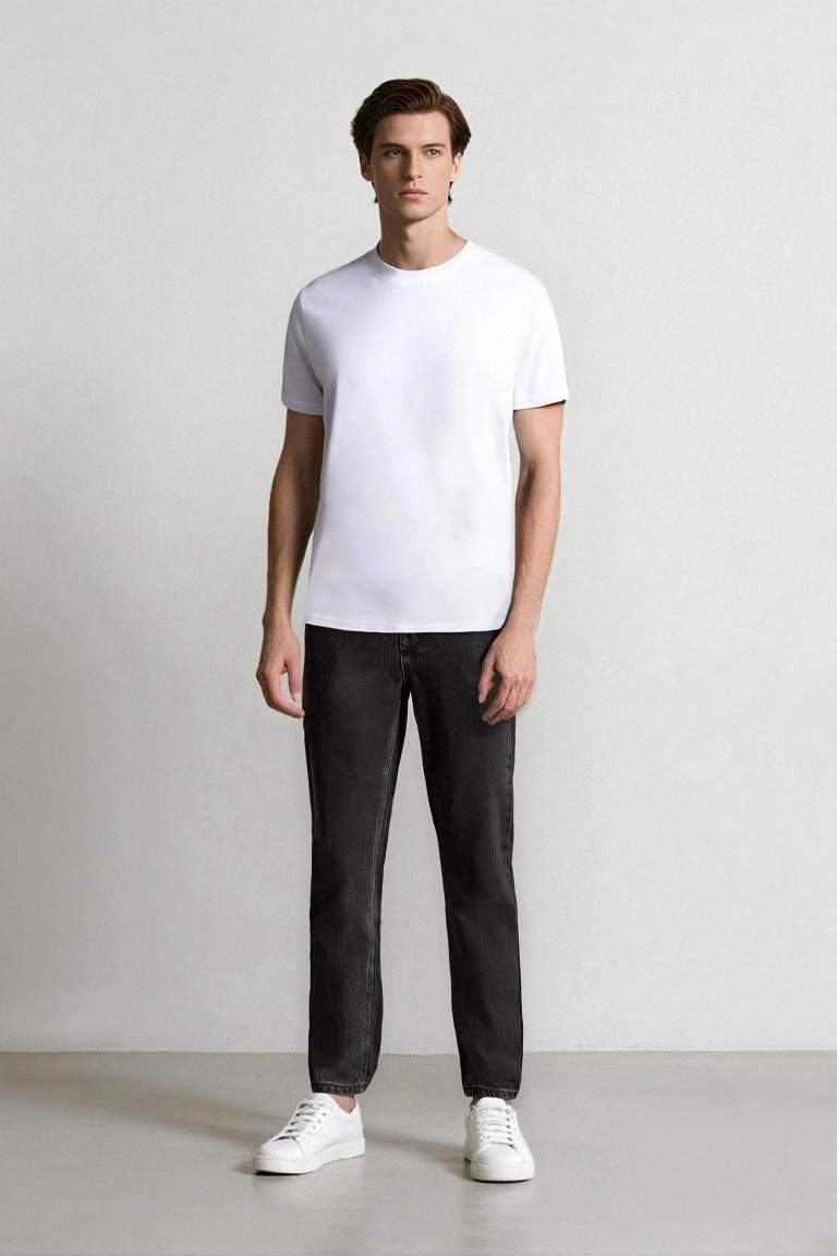 %100 Pamuk Slim Cropped Fit Dar Kalıp Normal Bel Dar Paça Jean Pantolon