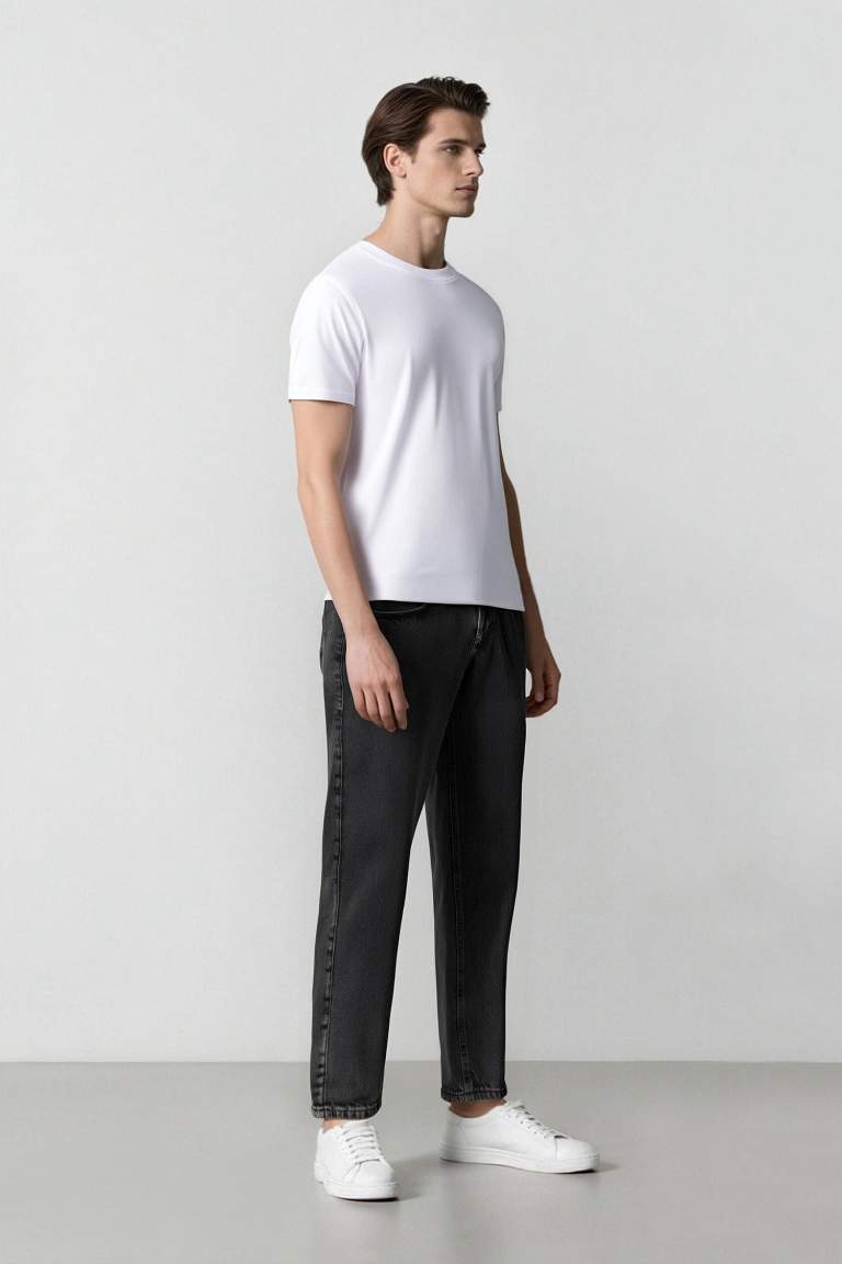 %100 Pamuk Slim Cropped Fit Dar Kalıp Normal Bel Dar Paça Jean Pantolon