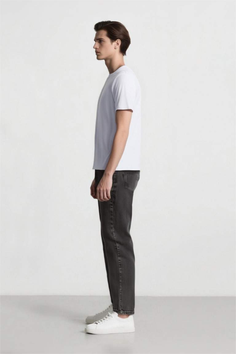 %100 Pamuk Slim Cropped Fit Dar Kalıp Normal Bel Dar Paça Jean Pantolon