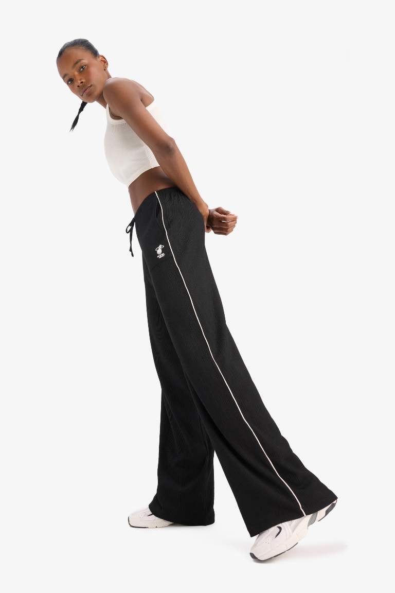 DeFactoFit NBA Miami Heat Wide Leg Standard Length Crinkled Fabric Trousers