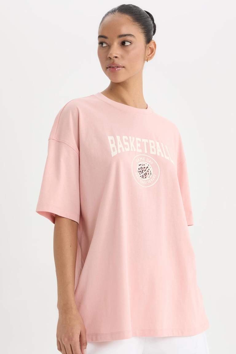 DeFactoFit Oversize Fit Crew Neck Printed Sports T-Shirt