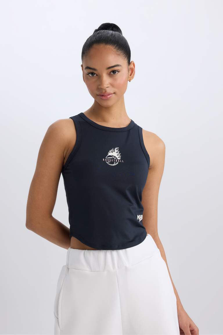 DeFactoFit Printed Crew Neck Sports Crop Top