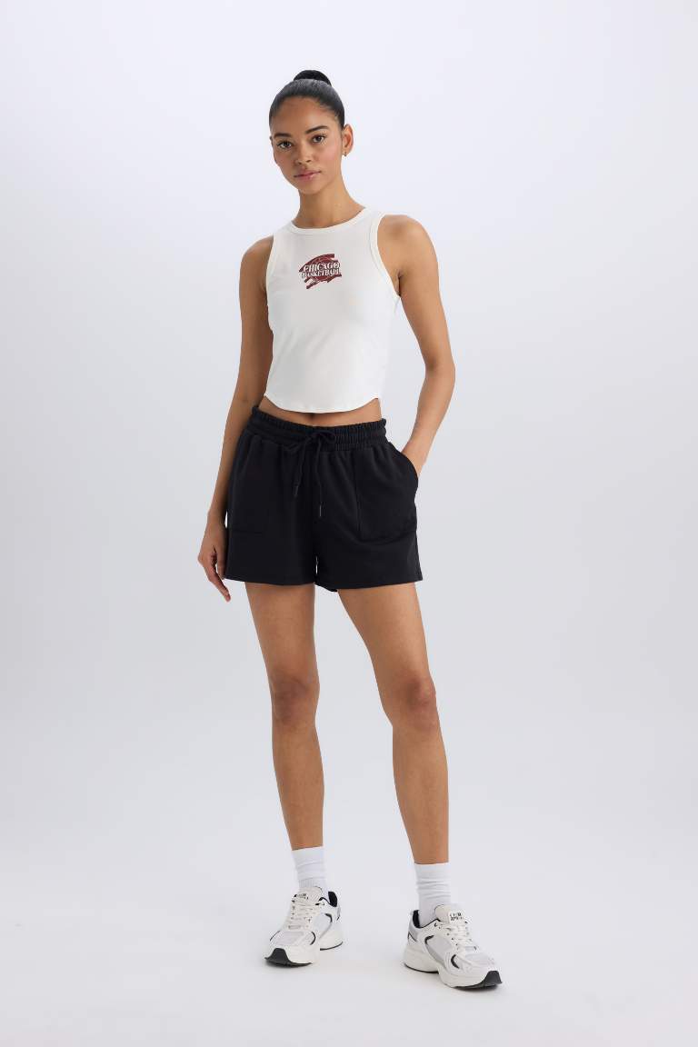 DeFactoFit Printed Crew Neck Sports Crop Top