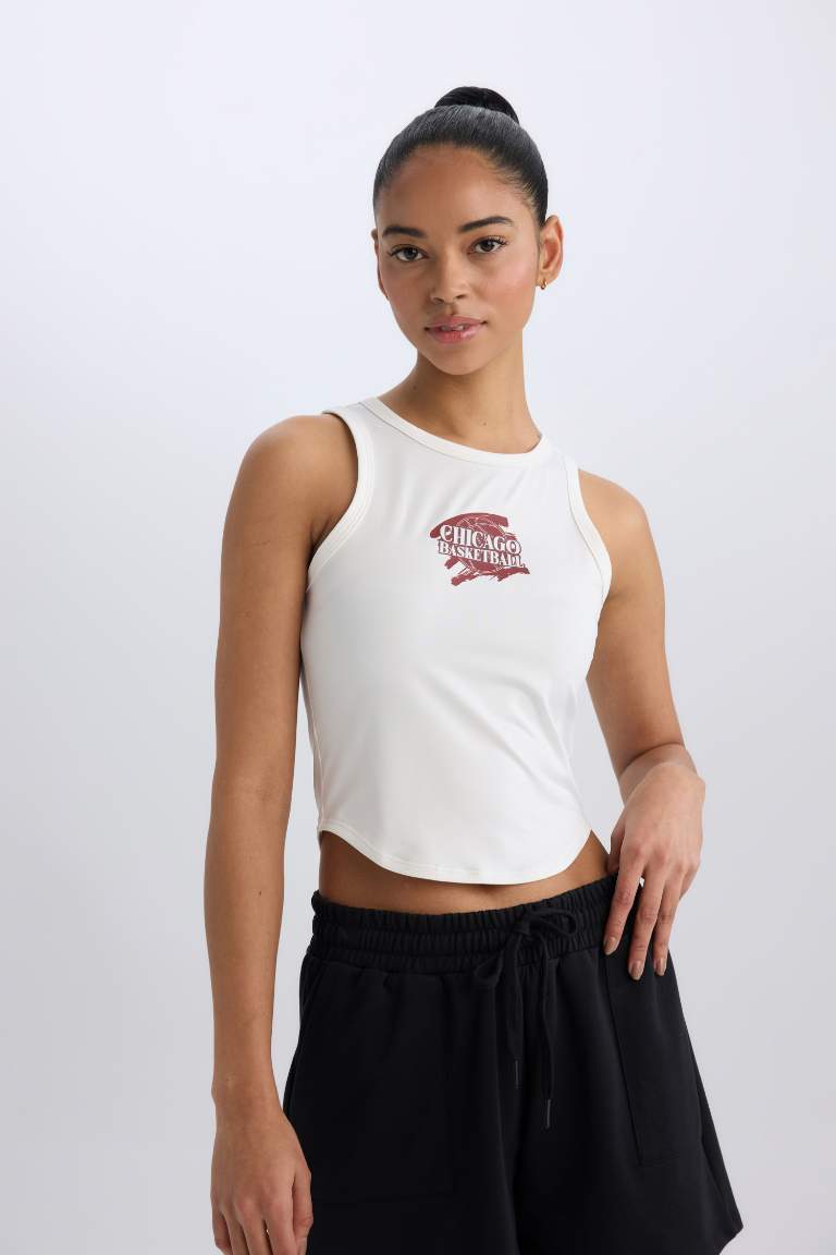 DeFactoFit Printed Crew Neck Sports Crop Top