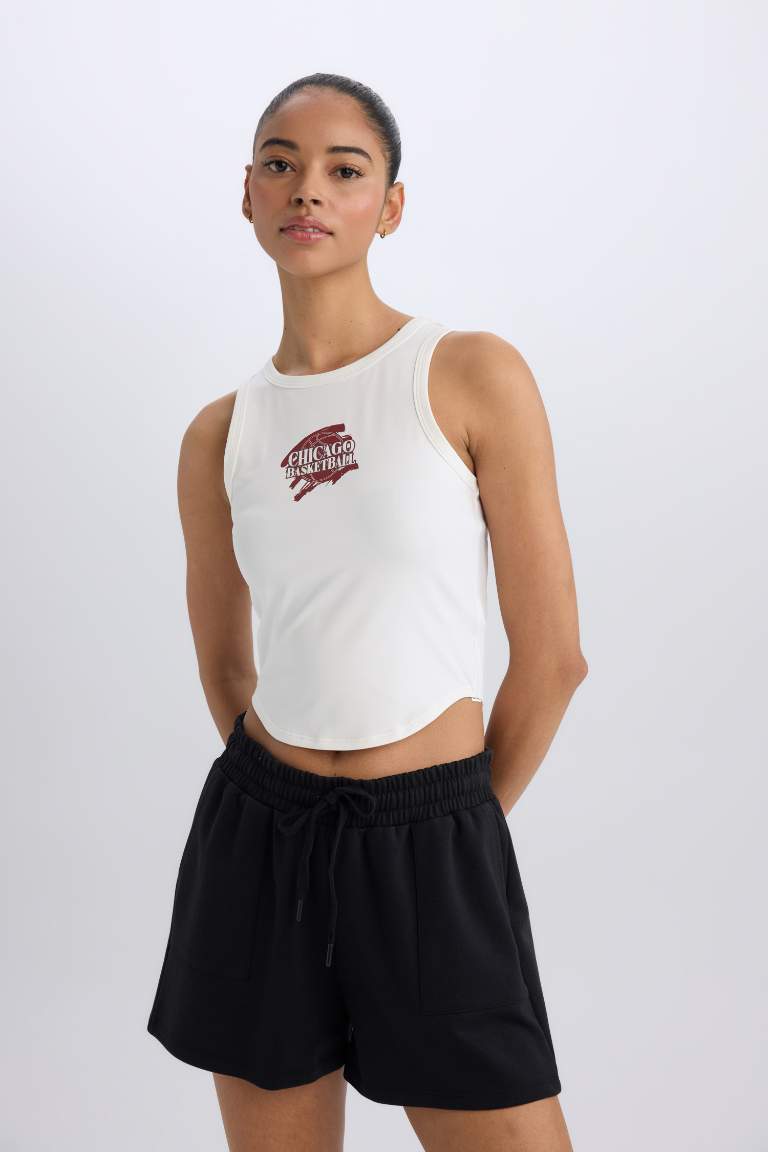 DeFactoFit Printed Crew Neck Sports Crop Top