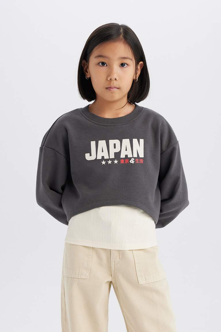 Ensemble de sweatshirt court imprimé à col rond et débardeur pour fille