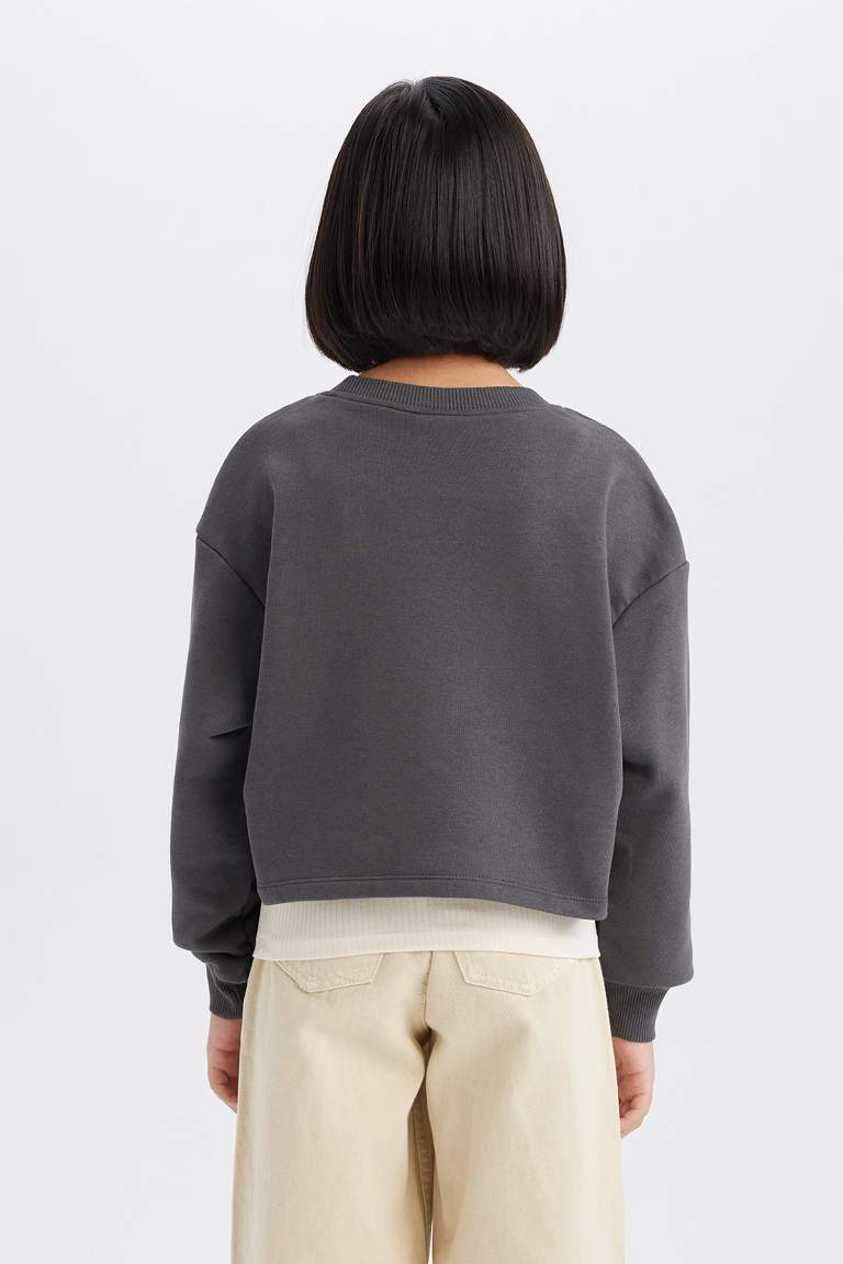 Ensemble de sweatshirt court imprimé à col rond et débardeur pour fille