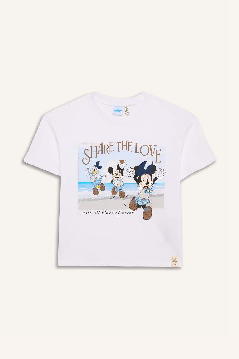 T-shirt imprimé Mickey Mouse à col rond et manches courtes pour fille