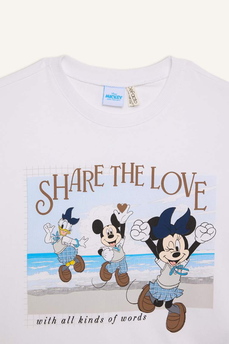 T-shirt imprimé Mickey Mouse à col rond et manches courtes pour fille