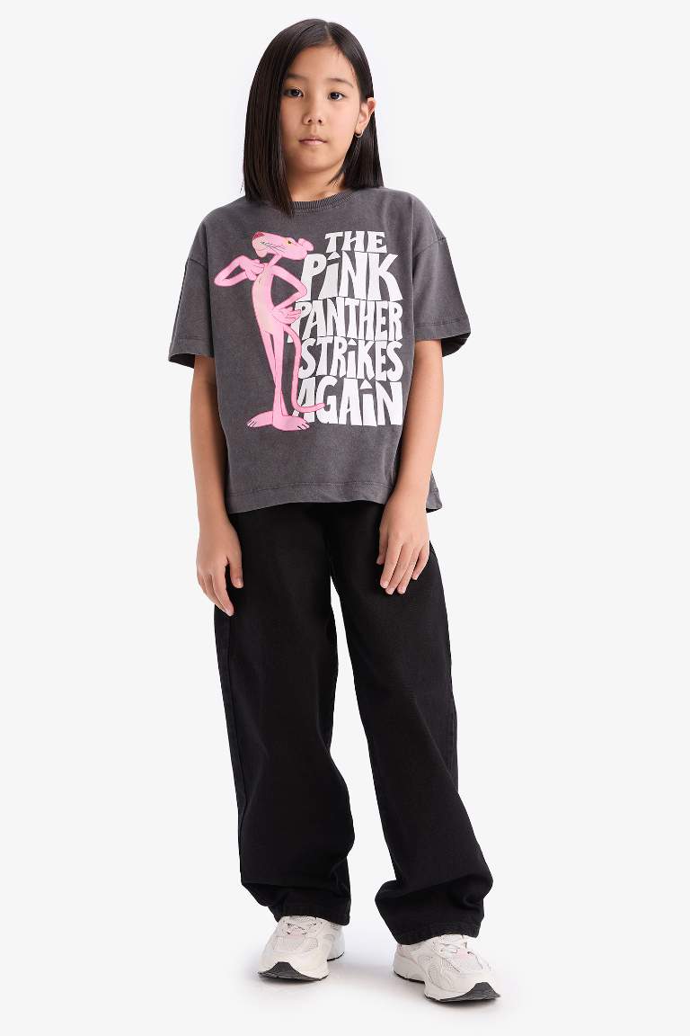 Girl Pink Panther Oversize Fit Crew Neck Short Sleeve T-Shirt