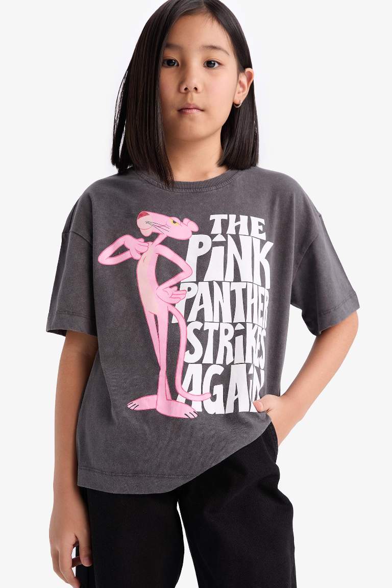 Girl Pink Panther Oversize Fit Crew Neck Short Sleeve T-Shirt