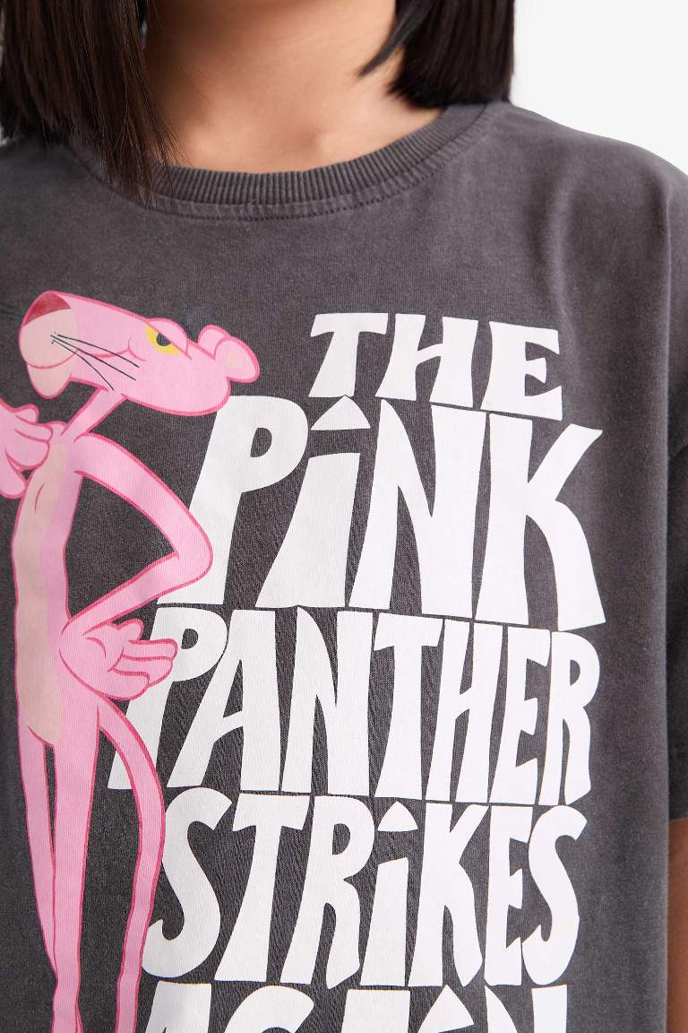 Girl Pink Panther Oversize Fit Crew Neck Short Sleeve T-Shirt