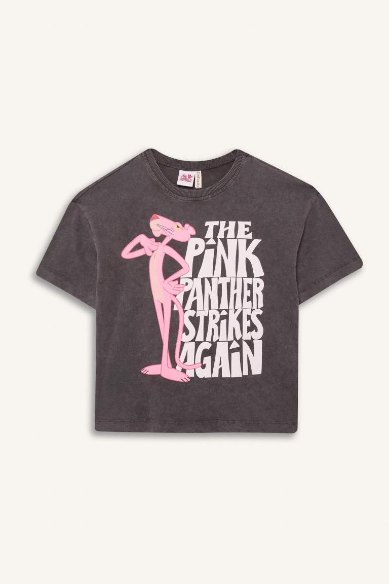 Girl Pink Panther Oversize Fit Crew Neck Short Sleeve T-Shirt