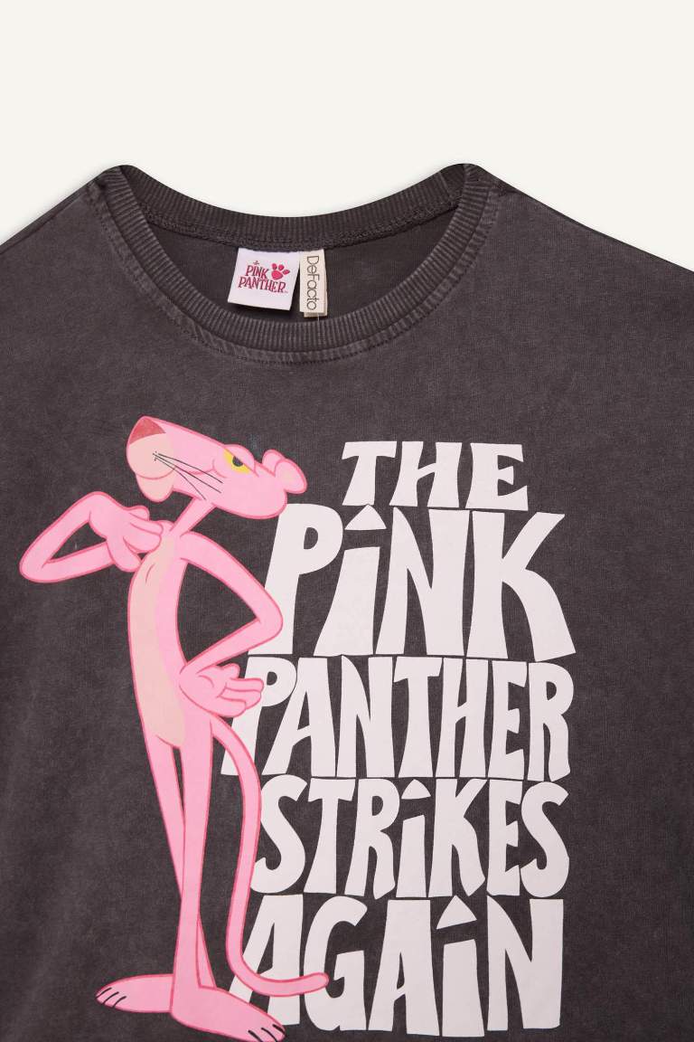 Girl Pink Panther Oversize Fit Crew Neck Short Sleeve T-Shirt