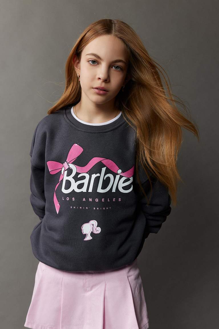 Свитшот для девочек Barbie Relax, прямой покрой, с круглым вырезом