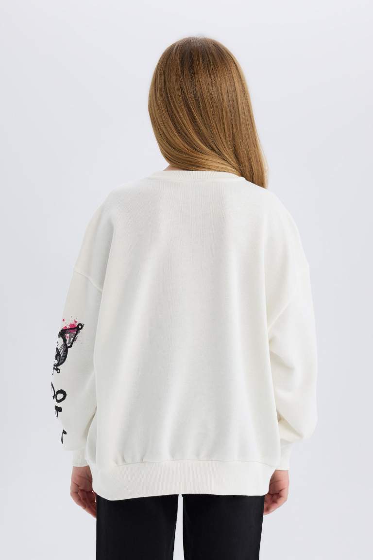 Girl Kuromi Oversize Fit Crew Neck Animal Patterned Sweatshirt