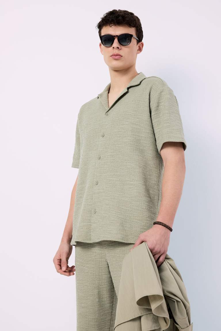 Regular Fit Apache Neck Short Sleeve Shirt