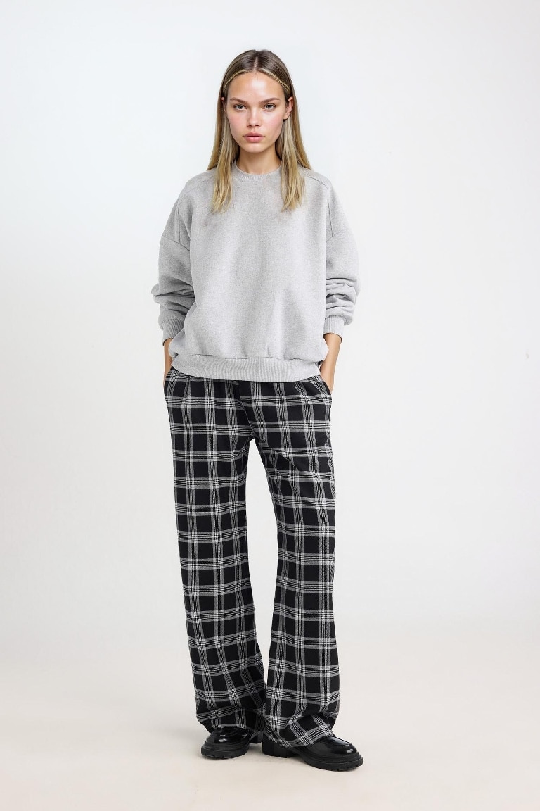 Coool Oversize Geniş Kalıp Bisiklet Yaka Basic Düz Kalın Gri Sweatshirt