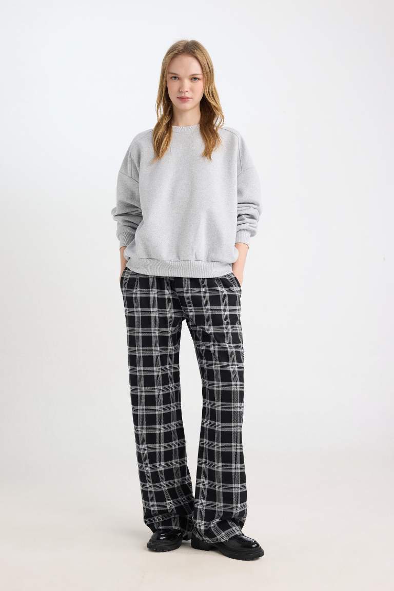 Coool Oversize Geniş Kalıp Bisiklet Yaka Basic Düz Kalın Gri Sweatshirt
